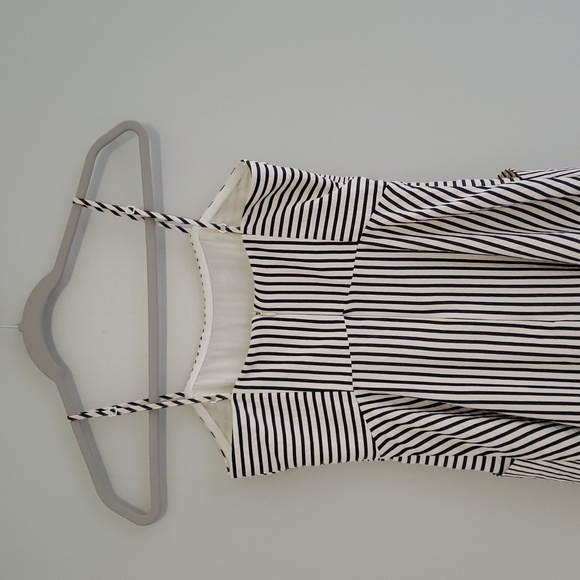 Eclair Mini Sundress XS Navy Blue Cream Ivory Striped Seersucker Pockets Straps - Picture 4 of 15